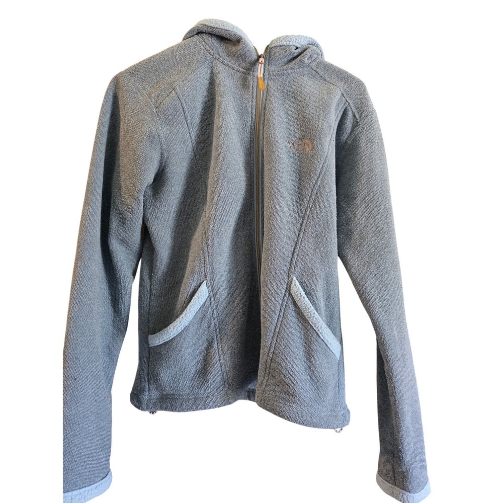 The North Face Crescent Hooded Fleece Jacket Grey Full Zip Sweater Womens Medium - Picture 1 of 8